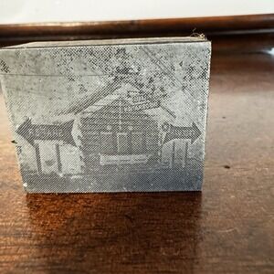 VNTG Letterpress Block Press Block Business Advertising "Shafer" - Cabin, Logs